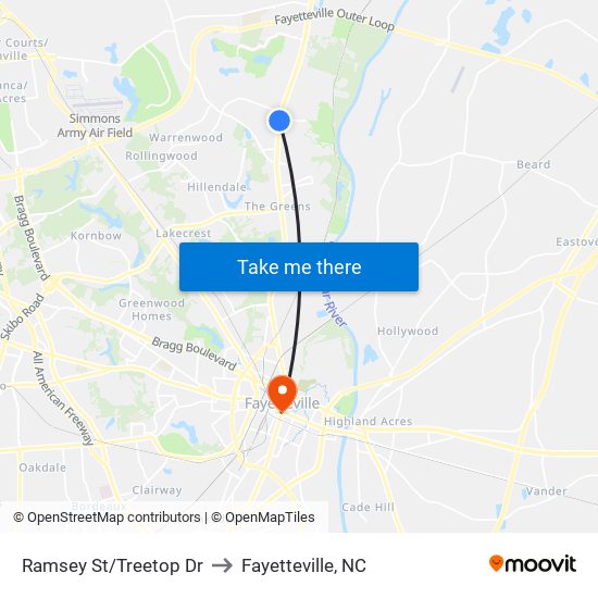 Ramsey St/Treetop Dr to Fayetteville, NC map