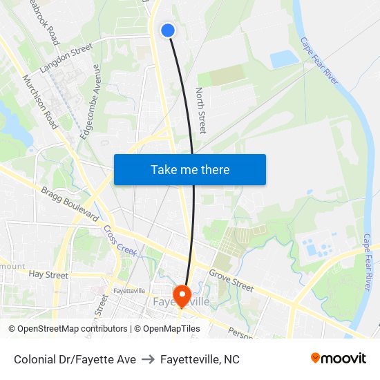 Colonial Dr/Fayette Ave to Fayetteville, NC map