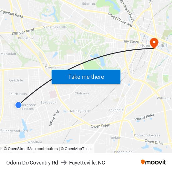 Odom Dr/Coventry Rd to Fayetteville, NC map