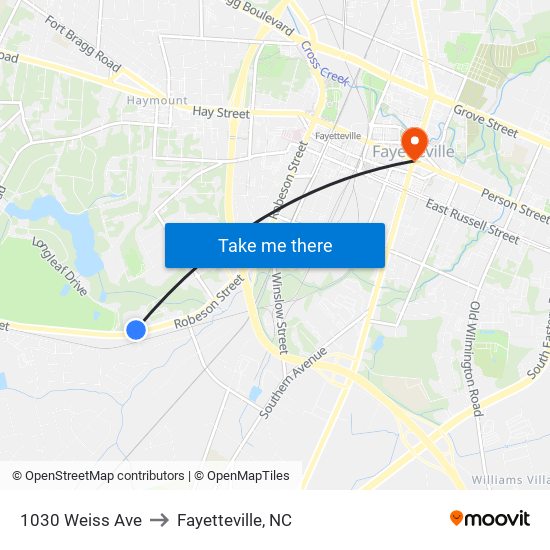 1030 Weiss Ave to Fayetteville, NC map