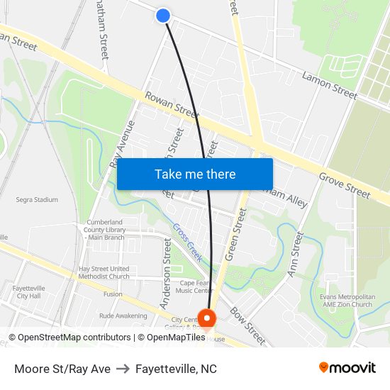 Moore St/Ray Ave to Fayetteville, NC map