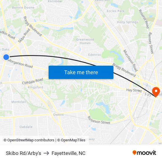 Skibo Rd/Arby's to Fayetteville, NC map