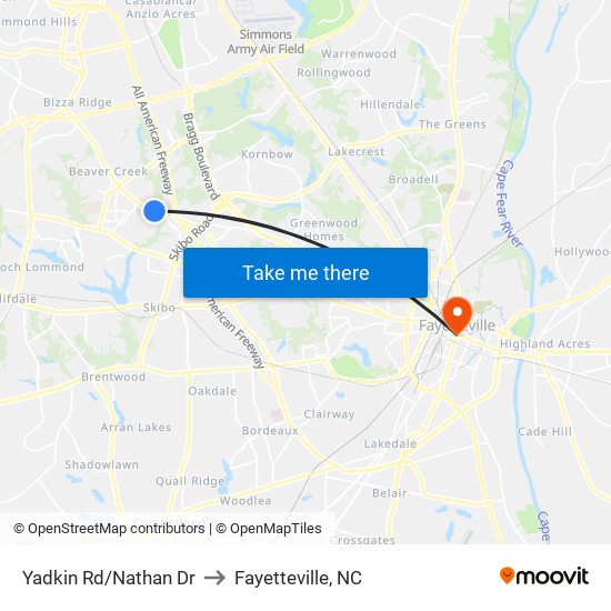 Yadkin Rd/Nathan Dr to Fayetteville, NC map