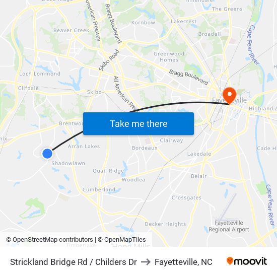 Strickland Bridge Rd / Childers Dr to Fayetteville, NC map