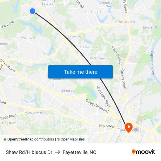 Shaw Rd/Hibiscus Dr to Fayetteville, NC map