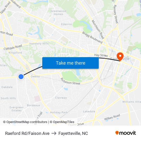 Raeford Rd/Faison Ave to Fayetteville, NC map