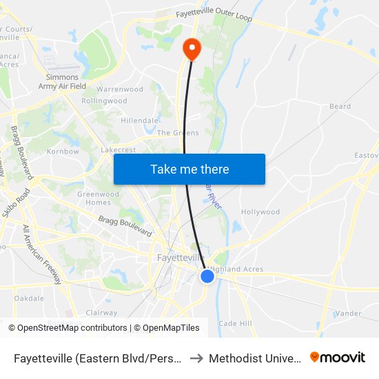 Fayetteville (Eastern Blvd/Person St) to Methodist University map