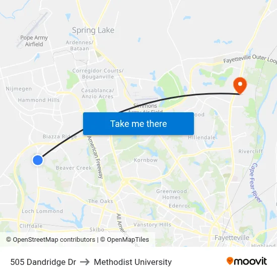 505 Dandridge Dr to Methodist University map