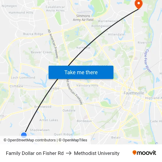 Family Dollar on Fisher Rd to Methodist University map