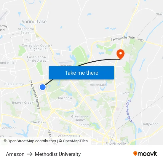 Amazon to Methodist University map