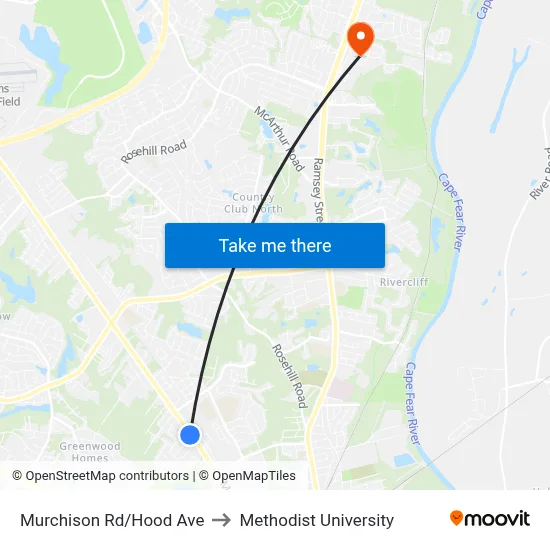 Murchison Rd/Hood Ave to Methodist University map