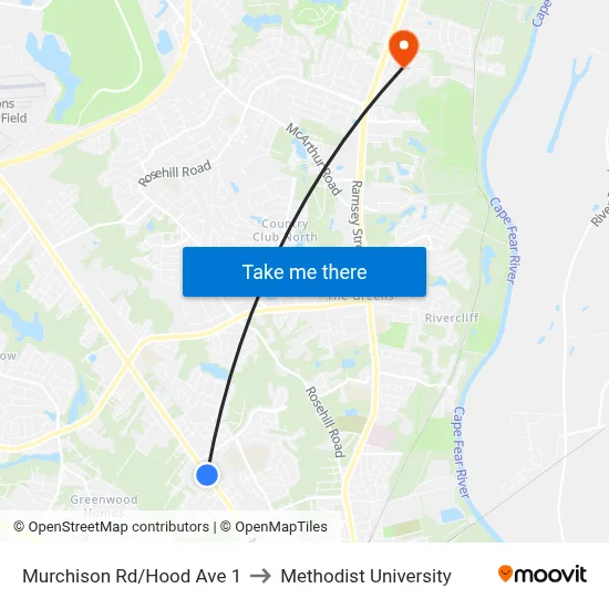 Murchison Rd/Hood Ave 1 to Methodist University map