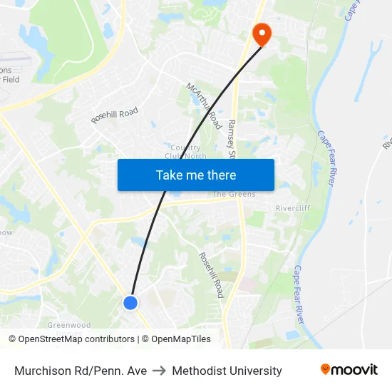 Murchison Rd/Penn. Ave to Methodist University map