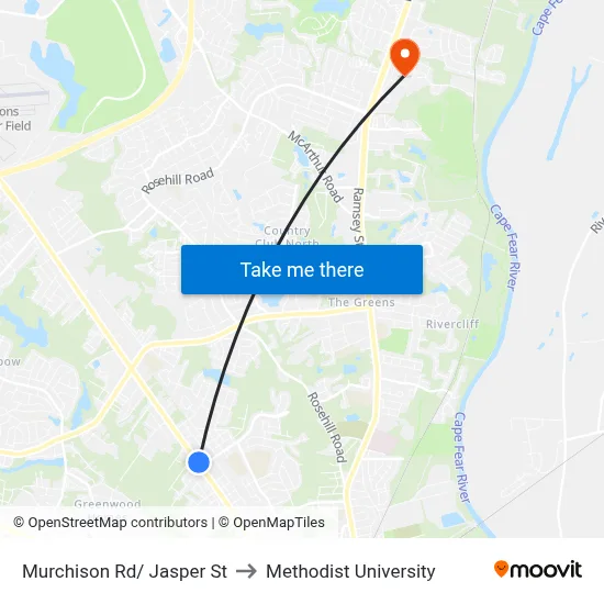 Murchison Rd/ Jasper St to Methodist University map