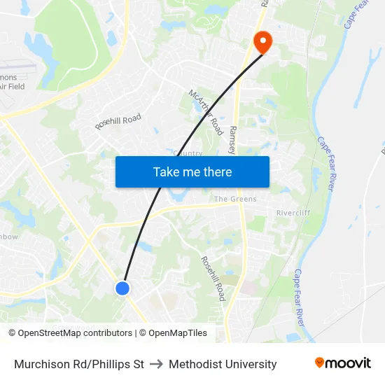 Murchison Rd/Phillips St to Methodist University map