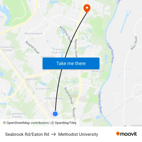 Seabrook Rd/Eaton Rd to Methodist University map