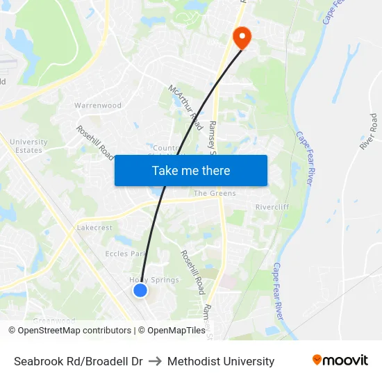 Seabrook Rd/Broadell Dr to Methodist University map