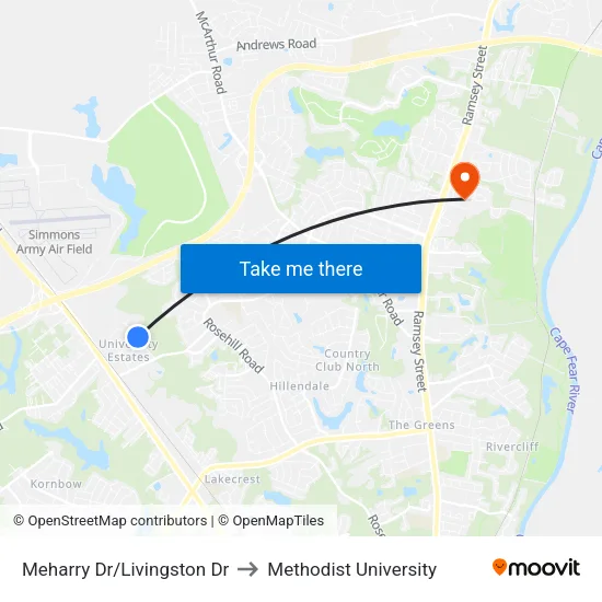 Meharry Dr/Livingston Dr to Methodist University map