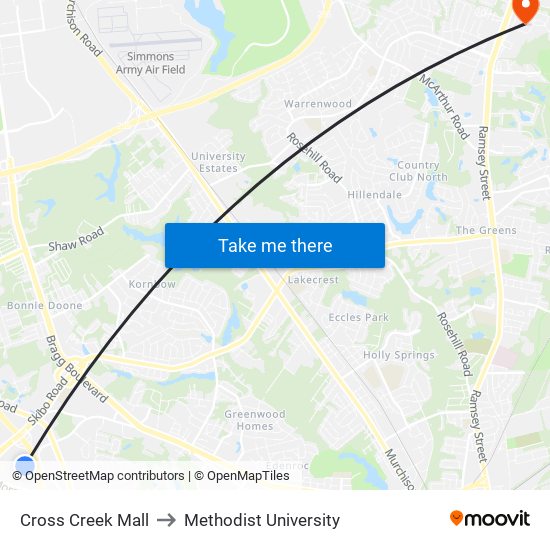 Cross Creek Mall to Methodist University map