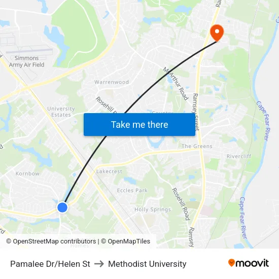 Pamalee Dr/Helen St to Methodist University map