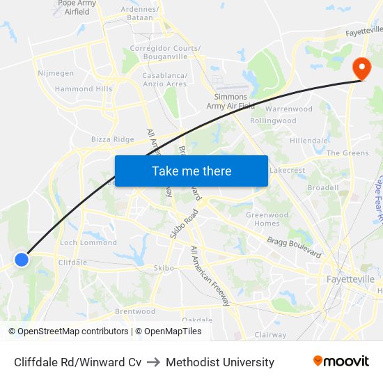 Cliffdale Rd/Winward Cv to Methodist University map