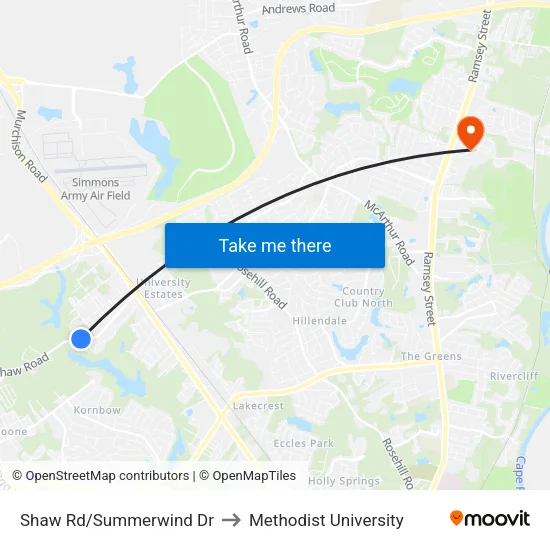 Shaw Rd/Summerwind Dr to Methodist University map