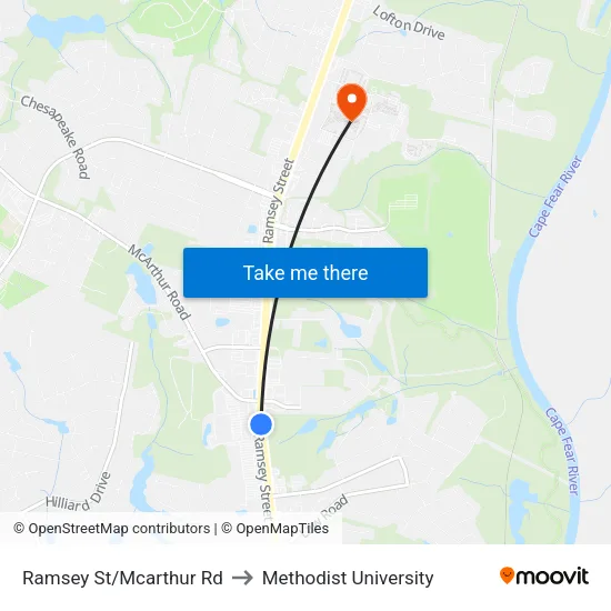 Ramsey St/Mcarthur Rd to Methodist University map