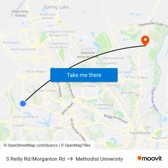 S Reilly Rd/Morganton Rd to Methodist University map