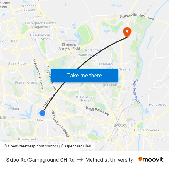 Skibo Rd/Campground CH Rd to Methodist University map
