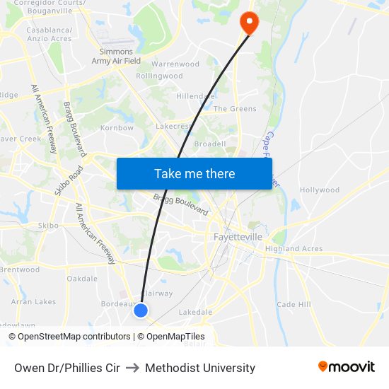 Owen Dr/Phillies Cir to Methodist University map