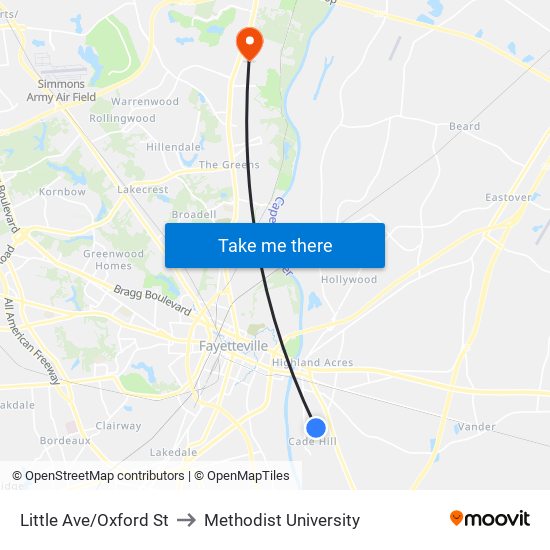 Little Ave/Oxford St to Methodist University map