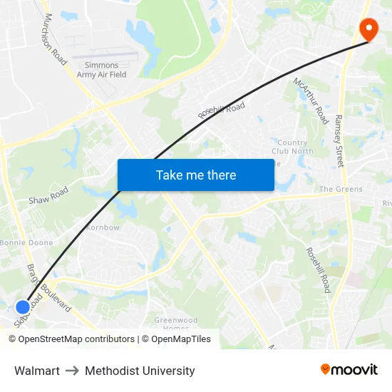 Walmart to Methodist University map