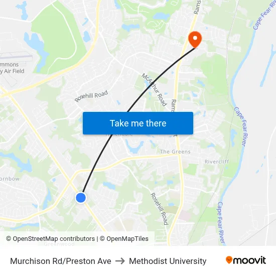 Murchison Rd/Preston Ave to Methodist University map