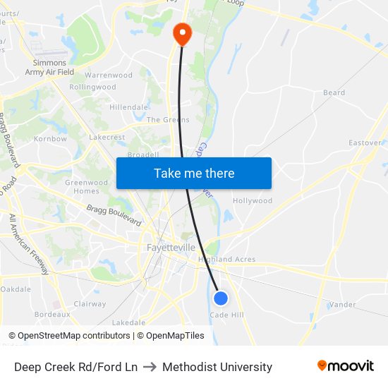 Deep Creek Rd/Ford Ln to Methodist University map