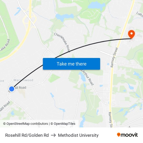 Rosehill Rd/Golden Rd to Methodist University map