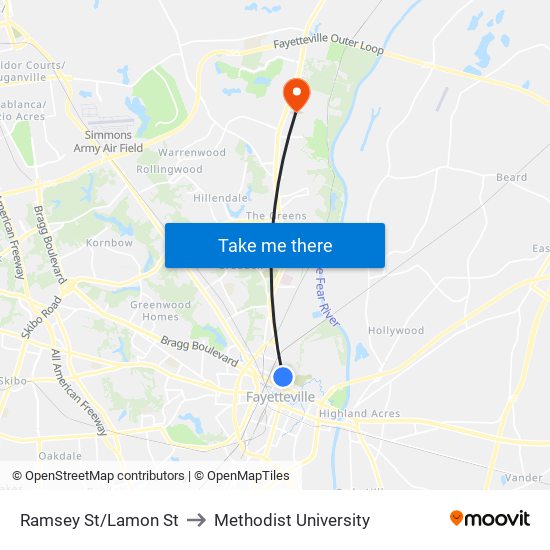 Ramsey St/Lamon St to Methodist University map