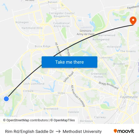 Rim Rd/English Saddle Dr to Methodist University map