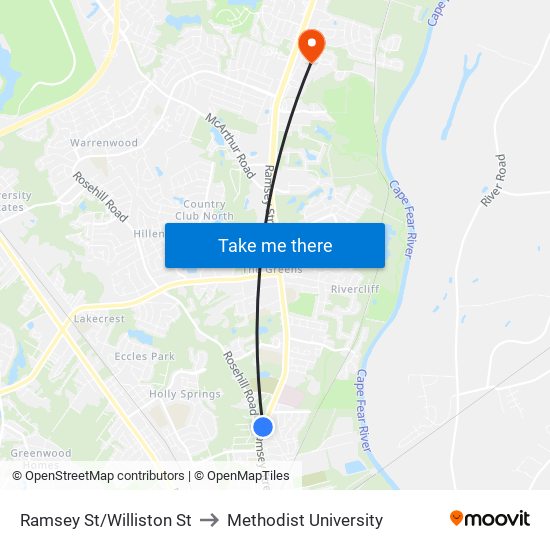 Ramsey St/Williston St to Methodist University map