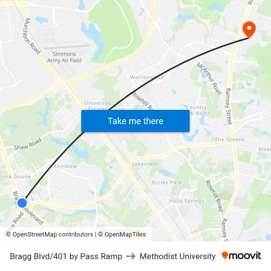Bragg Blvd/401 by Pass Ramp to Methodist University map