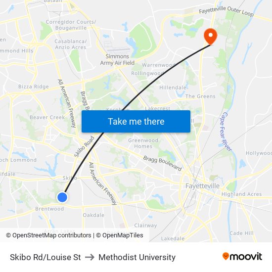 Skibo Rd/Louise St to Methodist University map