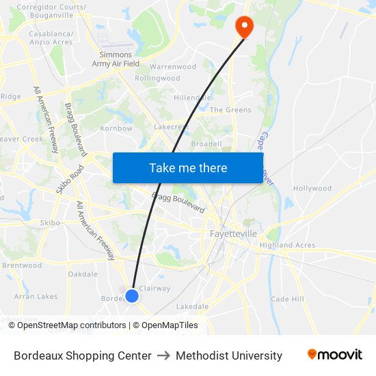 Bordeaux Shopping Center to Methodist University map