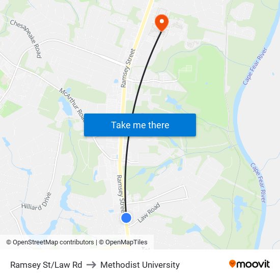 Ramsey St/Law Rd to Methodist University map