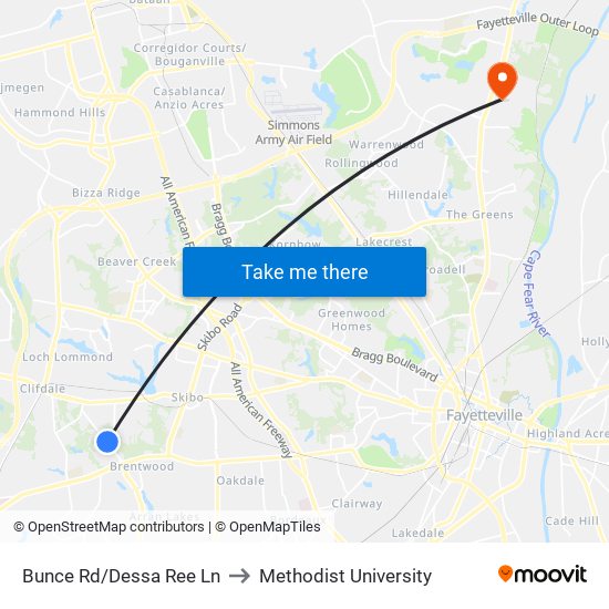 Bunce Rd/Dessa Ree Ln to Methodist University map