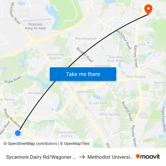 Sycamore Dairy Rd/Wagoner Dr to Methodist University map