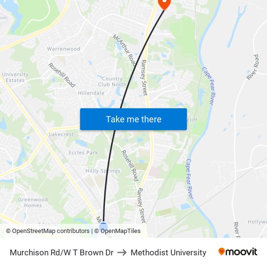 Murchison Rd/W T Brown Dr to Methodist University map