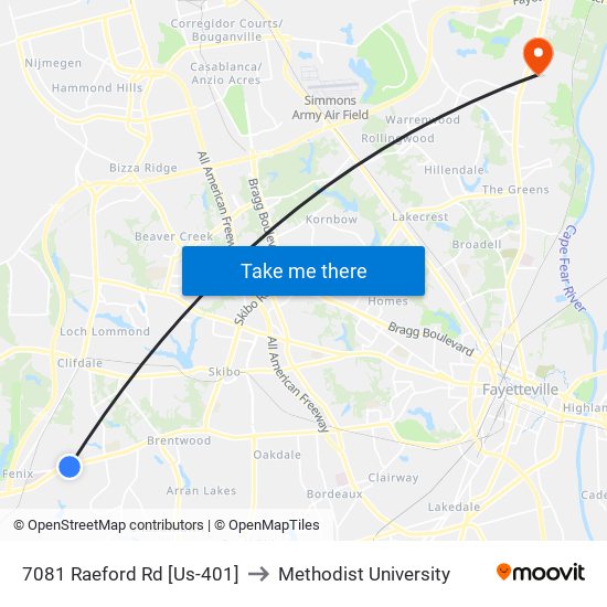 7081 Raeford Rd [Us-401] to Methodist University map