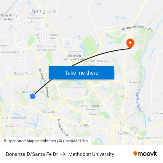 Bonanza D/Santa Fe Dr to Methodist University map