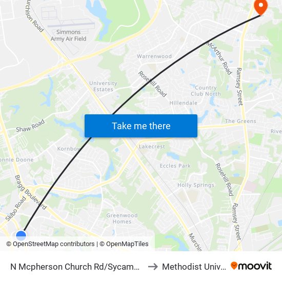 N Mcpherson Church Rd/Sycamore Dairy R to Methodist University map