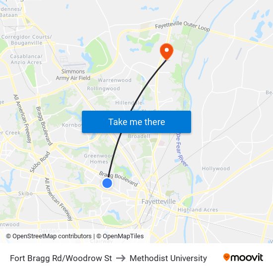 Fort Bragg Rd/Woodrow St to Methodist University map