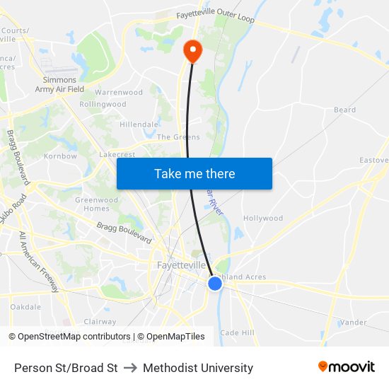 Person St/Broad St to Methodist University map